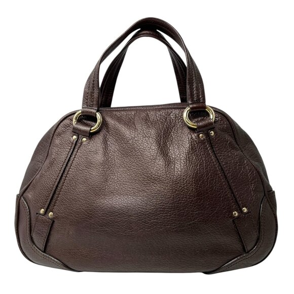 CELINE Vintage Macadam Big Logo Tote Bag Brown Gold Leather Nylon Zip [105063] - Picture 5 of 12